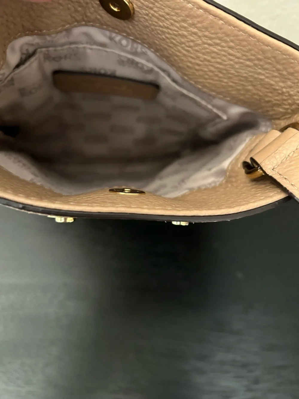 Michael Kors Beige/Tan Leather Crossbody with Gold Plaque